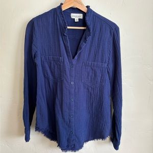 Anthropologie Cloth & Stone Muslin Long Sleeve Blouse with Frayed Edges, Size XS